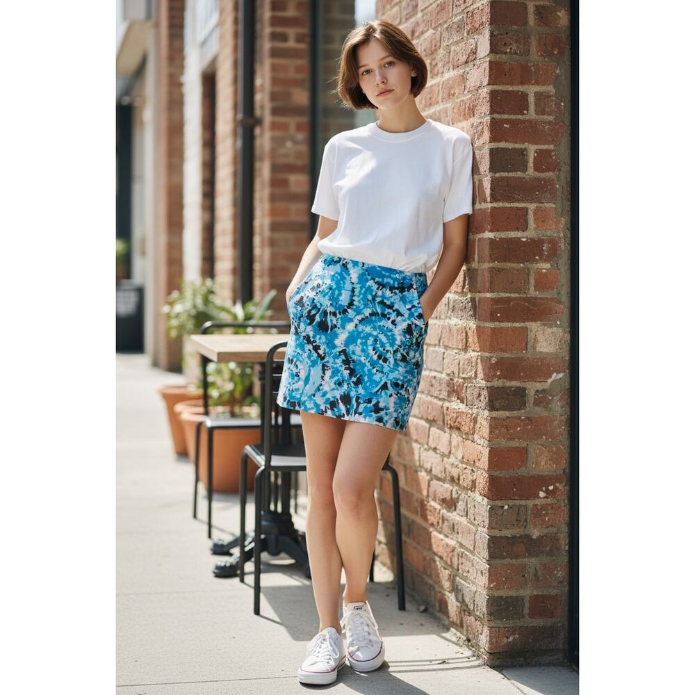 Something New Boho Chic Mesh Mini Skirt Blue Black Tie Dye XS NWT Summer Vibes